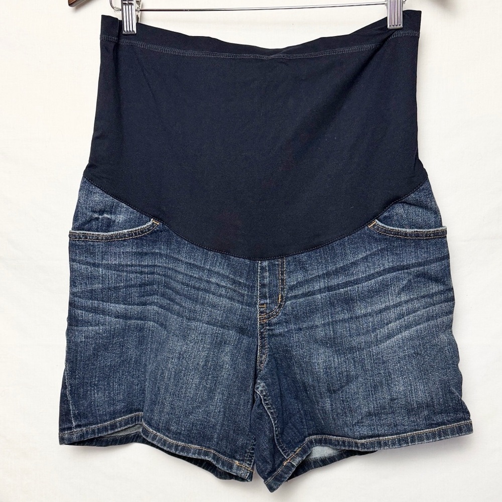 LIZ LANGE MATERNITY | 💙 Blue Denim Paneled Maternity Jean Shorts LARGE